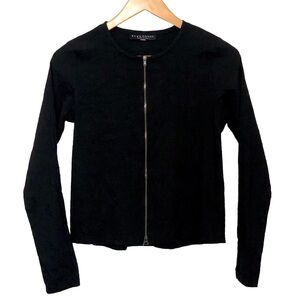 Bryn Walker Linen Blend Stretch Fitted Jacket Women Size XS Black Dual Zip